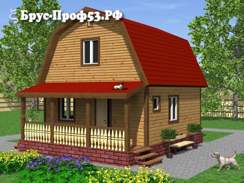 Дом из бруса D27 — 6×7,5 м
