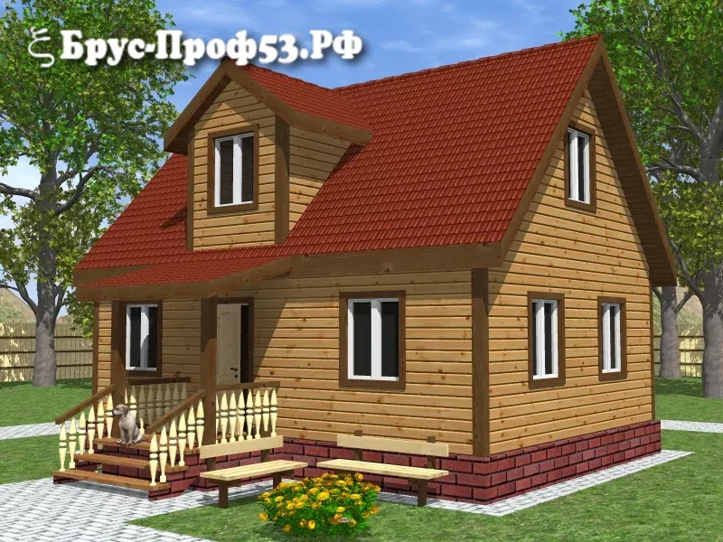 Дом из бруса D13 — 6×8 м